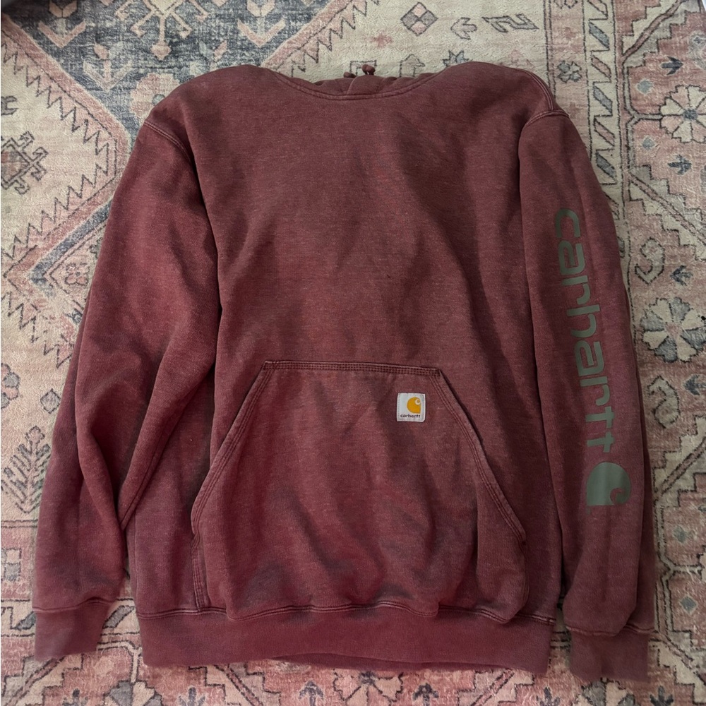 Carhartt Men's Burgundy Crewneck Sweatshirt with Sleeve Logo